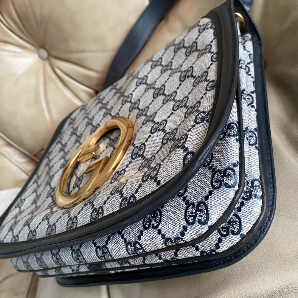 RARE Vintage Gucci 70s Blondie Shoulder Bag GG Saddle COA - Picture 5 of 16